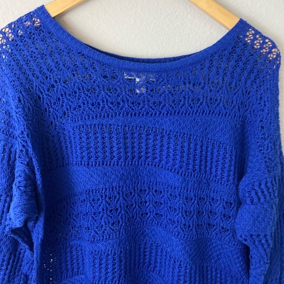 Dana Bachman Patchwork Sweater Surf Blue Open Knit XL Nautical Coastal - Picture 2 of 6